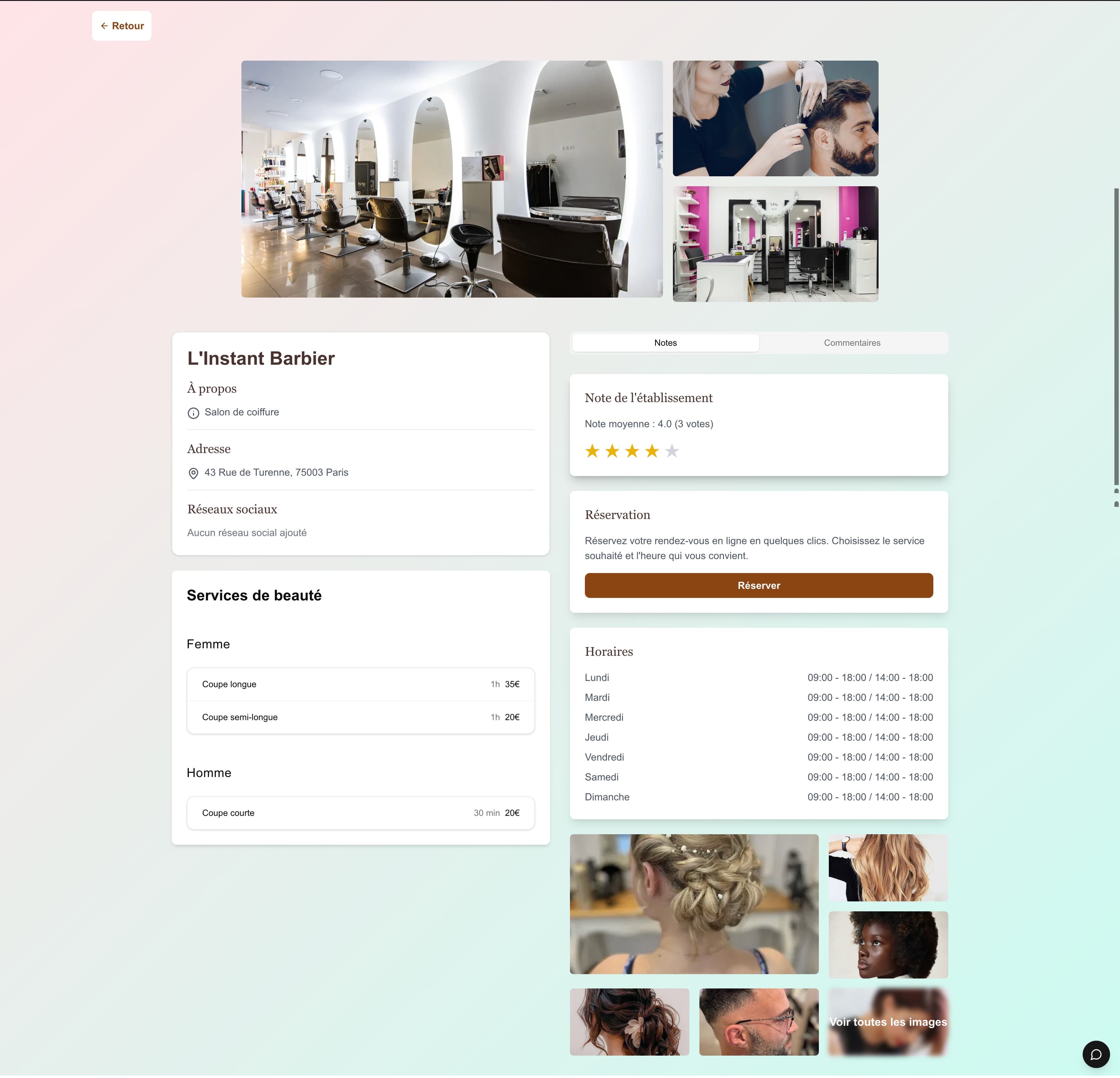 Service de reservation dans des institutions de beauté